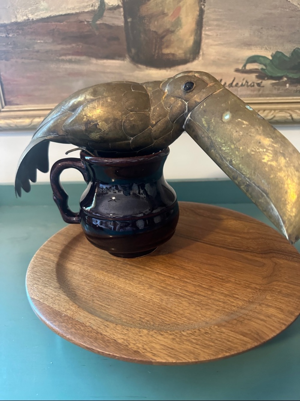 Vintage Sergio Bustamante Style Brass & Copper Metal Parrot Bird Sculptures